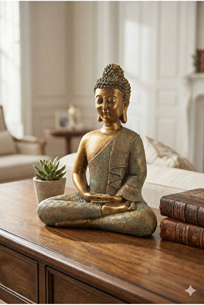 Tual Hobi Sanat Dekoratif Altın Görünümlü Buda Heykeli Büyük Boy Gold (35x27c...