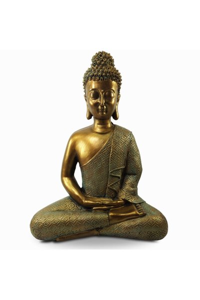 Tual Hobi Sanat Dekoratif Altın Görünümlü Buda Heykeli Büyük Boy Gold (35x27cm) Ev Ofis Dekorasyon Hediyelik