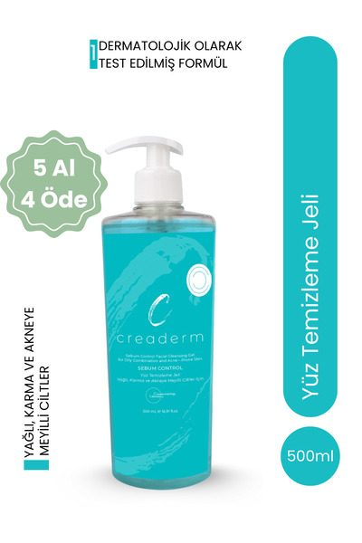 CREADERM Yağlı Karma ve Akneye Meyilli Ciltler İçin Yüz Yıkama Jeli 500 ML (S...