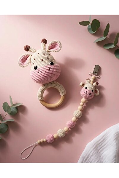 Hubb Amigurumi örgü çıngırak ve emzik askısı takımı