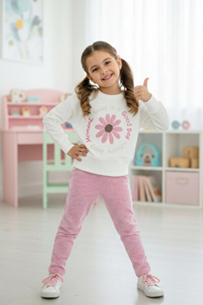 zubi baby & kids wear طقم بناتي بتفاصيل زهور وردية