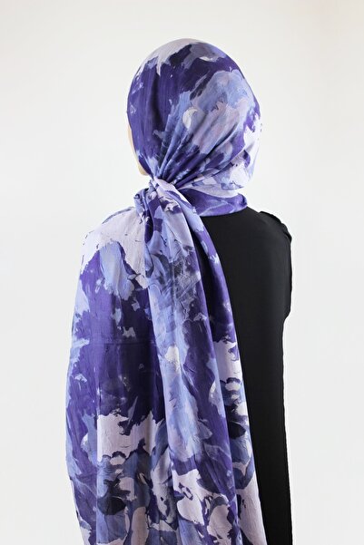 Modakaşmir Watercolor Abstract Desen Bambu Şal Açık Mor