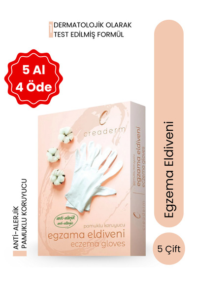 CREADERM Pamuklu Koruyucu Egzama Eldiveni- %100 Pamuklu-egzema Eldiveni-5 Adet