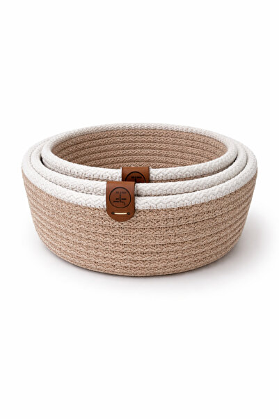 jh jadehome El Yapımı Pamuk İp Sepet 3’lü Set, Dekoratif Organizer, Bej, 20x7...