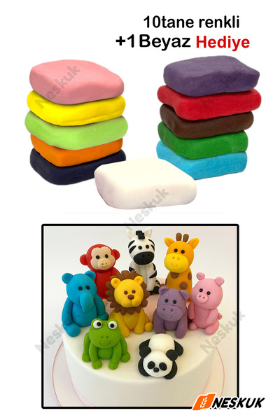 Neskuk Şeker Hamuru Seti 10 Parça 100gr + 1 Beyaz 100gr toplan 1100gr