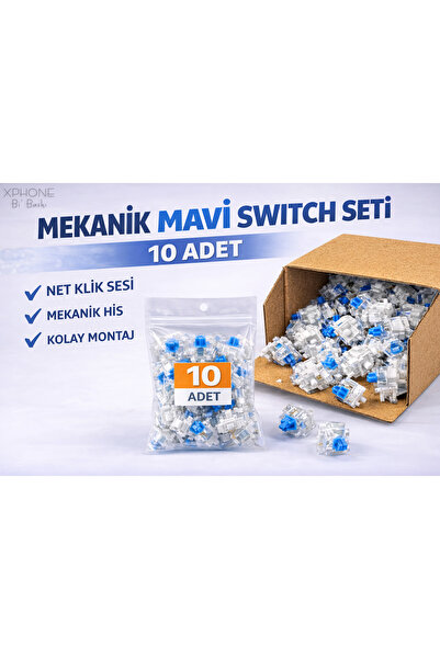 xphone teknik servis Mavi Switch Mekanik Klavye Tuşu - 10 ADET - 2 Pinli (cli...