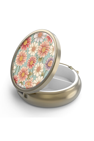 Choice Retro Floral 1/2 Pill Case Pill Box with Mirror Retro Small Pill Case ...