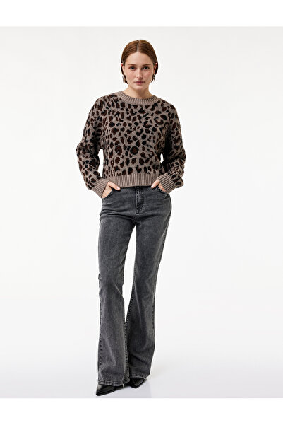 Koton Mânecă lungă Gât rotund lat imprimeu leopard supradimensionat Pulover t...