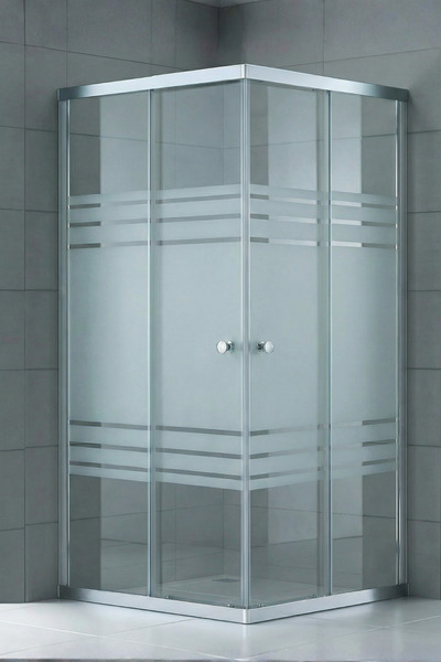 Durul Kare Kumlama Trio Desenli Temperli Cam Sürgülü Kapılı Teknesiz Duşakabi...