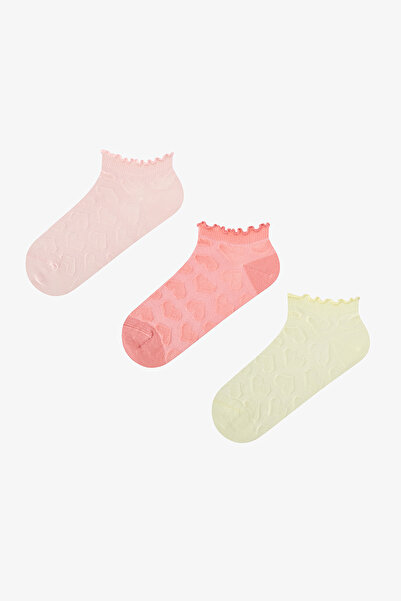 Penti 3 Pairs of Nose Stitch-Free Cotton Colorful Heart Patterned Ruffle Boot...