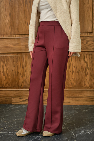 LOCCO Pantaloni de scuba cu vipușcă pentru femei, roșu claret