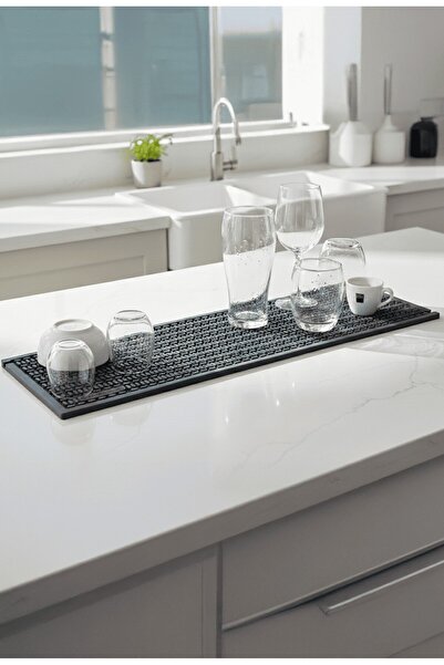 ZQ Polimer 60x16 cm Kauçuk Bar Mat, Bulaşık Kurutma Matı, Tencere Altlığı, Ca...