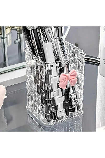 Choice WHITE Durable Clear Acrylic Desk Organizer with Bow Accent PMMA Pen Ho...