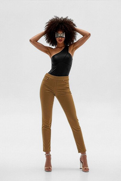 Bluewhite Women's Brown Lycra Stretchy Leggings Jean Pants