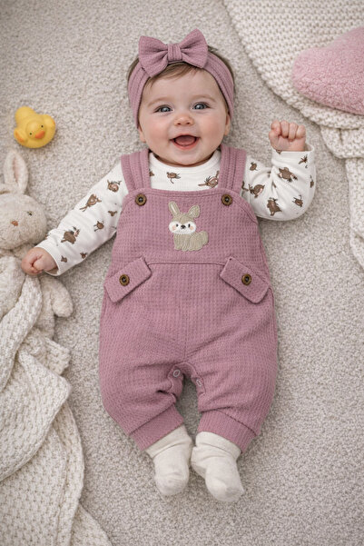 bebekyol Rabbit Embroidered Baby Girl Set (Without Bandana)