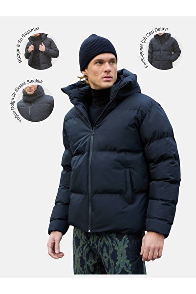 Danger Ανδρικό παλτό Garnished Water and Windproof Oversize Puffer Coat Μαύρο