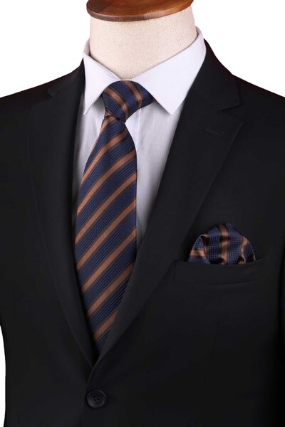 Kravatkolik Кърпичка с жълти и тъмносини райета Класическа вратовръзка KK13103