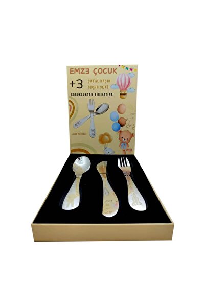 emze çocuk Stainless Steel Boxed Children's Fork Spoon Knife Set Astronaut Pa...