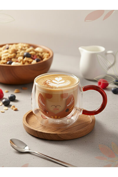 Tohana كوب زجاجي مزدوج الجدار بتصميم حيواني سعة 280 مل