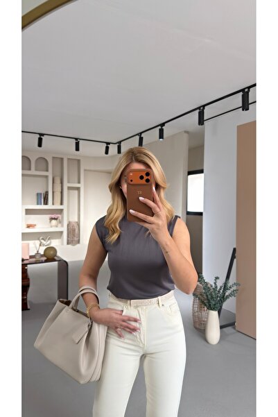 Sezgi Tekin High Collar Sleeveless Anthracite Steel Knitwear