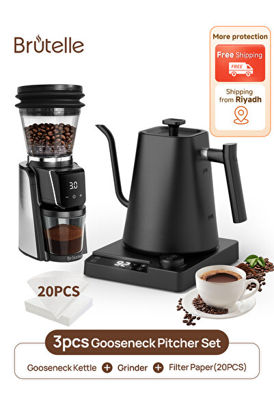 Brutelle مجموعة ماكينة تحضير القهوة الكهربائية ذات الرقبة الإوزية V02 مع مرشح...