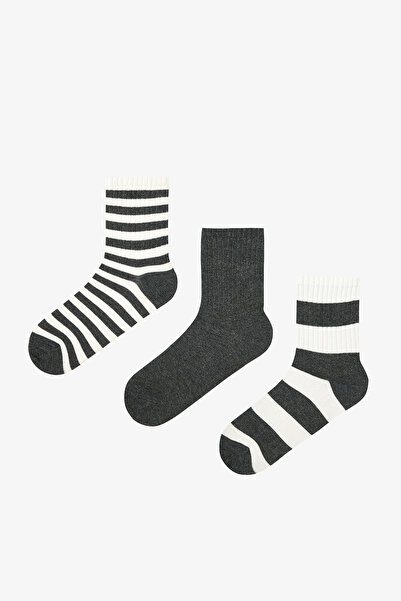 Penti 3 Çift Pamuklu Kalın Çizgili Soket Çorap