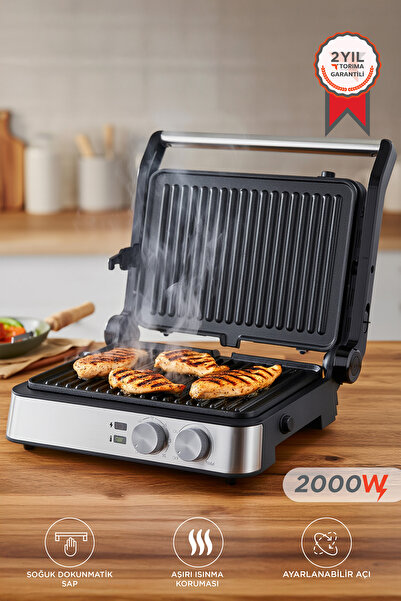 Torima Tost Makinesi 2000W Paslanmaz Çelik Çıkarılabilir Plakalı Izgara Makin...