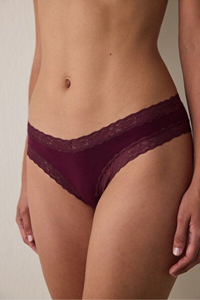 Penti Bordo Comfy Pamuklu Dantelli Brazilian Külot