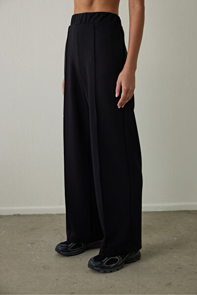 Penti Black High Waist Wide Leg Ribbed Jogger Sweatpants