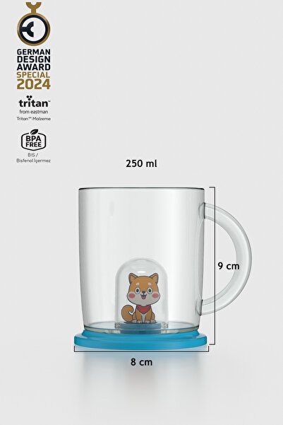 Renga Joy Kedi Figürlü 250 ml Kulplu Tritan Bardak 222053 Mavi