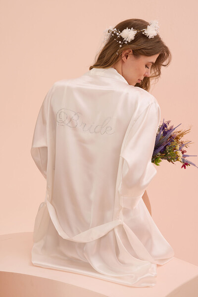 NBB Ekru Bride Saten Sabahlık
