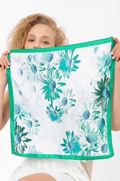 Saria Moda Bandana Esarfa Verde cu Motiv Floral