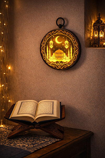 Parti dolabı Hoşgeldin Ramazan Duvar ve Masa Işığı Süsü Gold Işıklı Feneri De...