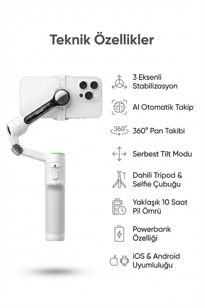 Insta360 Flow 2 Pro – AI Konu Takibi & Pürüzsüz 3 Eksen Stabilizasyonlu Video...