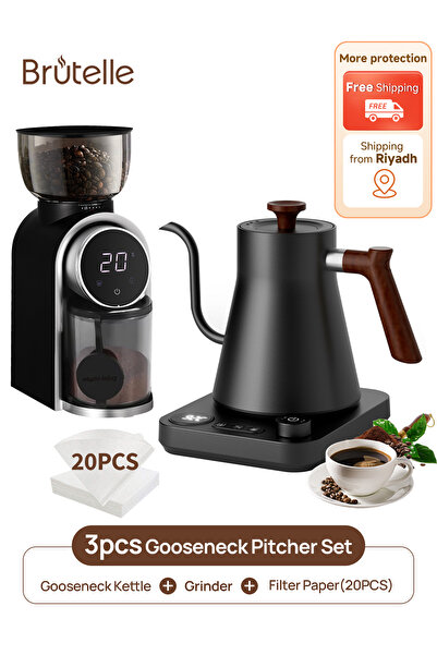 Brutelle Pour Over Coffee Maker Set Electric Gooseneck Kettle V02 Filters Bur...
