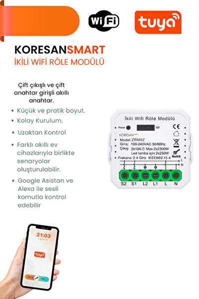 koresan Tuya İkili Wifi Röle Modülü