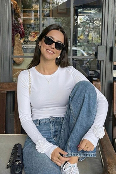 oshebu Alb – Body pentru femei guler rotund Rose Accesories cu bluză cu încăl...