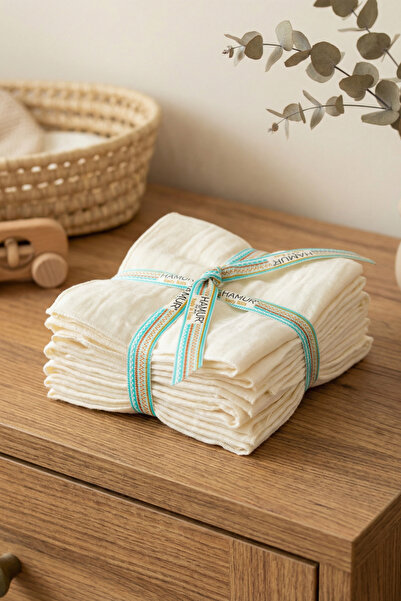 HAMUR مجموعة من 8 مناديل مبللة للفم للأطفال مقاس 24x24 سم من قماش الموسلين ال...