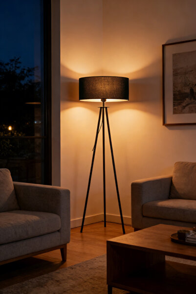 Generic مصباح أرضي ديدا، مصباح أرضي ثلاثي القوائم أسود، مصباح LED بثلاثة ألوا...