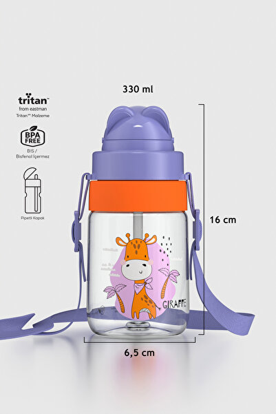 Renga Taffy Desenli 330 ml Askılı Pipetli Tritan Bebek Suluk 222056 Mor