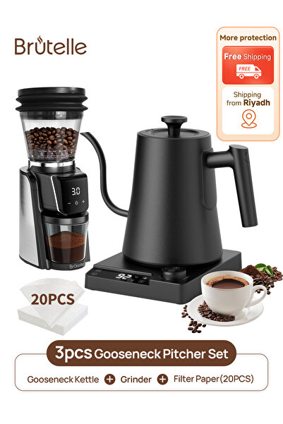 Brutelle مجموعة ماكينة تحضير القهوة الكهربائية ذات الرقبة الإوزية V02 مع مرشح...