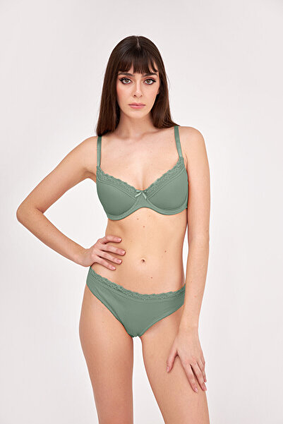 NBB طقم حمالة صدر باللون الأخضر الكاكي مع تفاصيل من الدانتيل