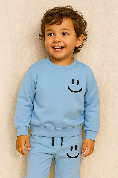 Katia&Bony Çocuk Gülen Surat Baskılı Pijama Takımı Mavi