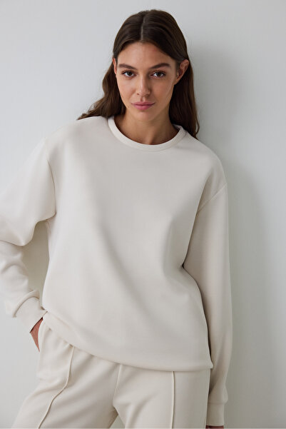 Penti Bej Bisiklet Yaka Oversize Modal Crop Sweatshirt