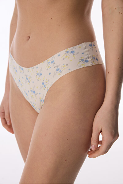 Penti Beige Patterned Laser Cut Brazilian Panties