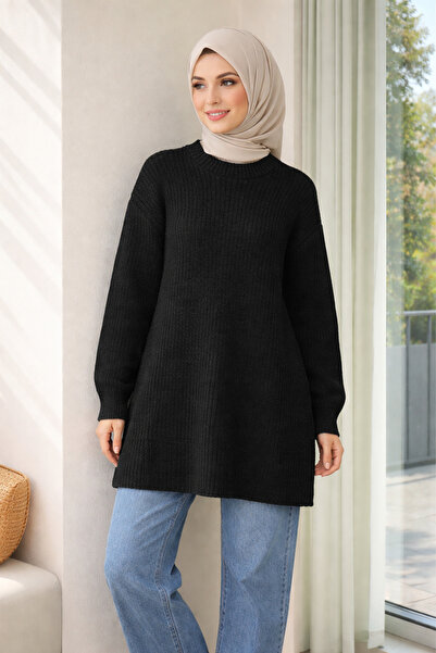 Kirazgym Ribbed Long Knit Sweater - Black