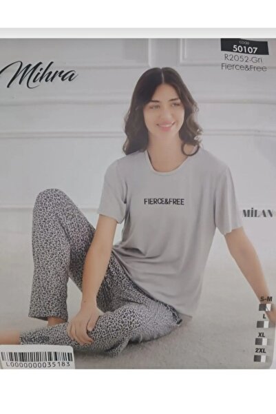Mihra Renkli Milan Kumaş Sıfır Yaka Kadın Pijama Takımı 50107