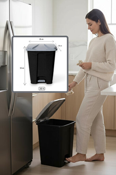 Elefan Slim Pedallı Çöp Kovası 30 Lt - Siyah - Hijyenik Ayaklı Çöp Tenekesi İ...
