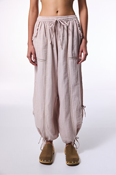 Penti Πέτρινο Χρώμα Kio Muslin Oversize Μακρύ Παντελόνι