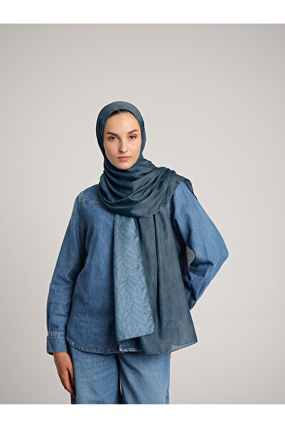 Ayshara Mist Plain Patterned Double-Sided Shawl - Blue